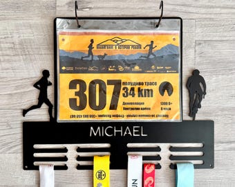 Custom Cycling & Running Medal Holder with Name, Race Bib Organizer, Bike Racing Gift