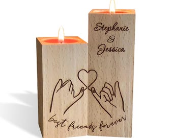 Personalized Candle Holder - Custom Engraved Names - Friendship Keepsake