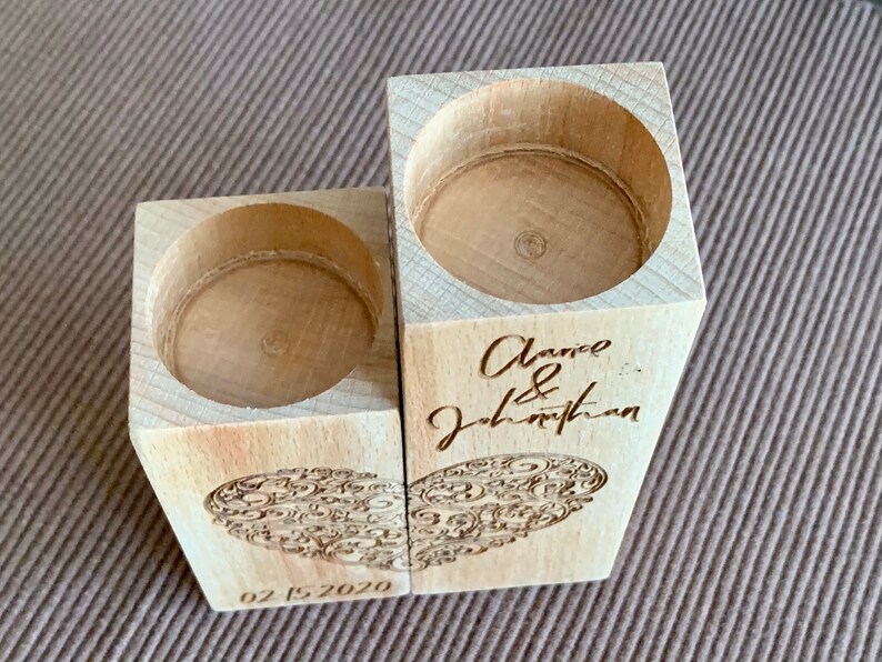 Personalized Wood Candle Holder Custom Names and Special Date Heart Shape Love Tealight Candle Holder Anniversary Gift for Couples image 4