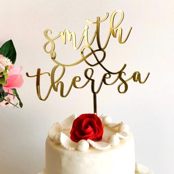 Personalized First Names Wedding Cake Toppers with Heart