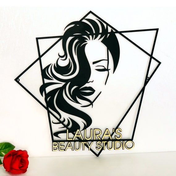 Personalized Beauty Studio Sign Custom Name Sign Woman Face Art Hair Stylist Name Metal Wall Decor Hairstyle Shop, Nail Sign, Business Sign