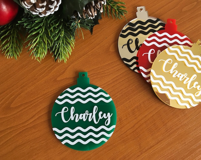 Personalized Name Ornament Custom Name Baubles Hanging Tree Decorations Laser Cut Names Christmas Bauble Family Gift First Xmas Green White