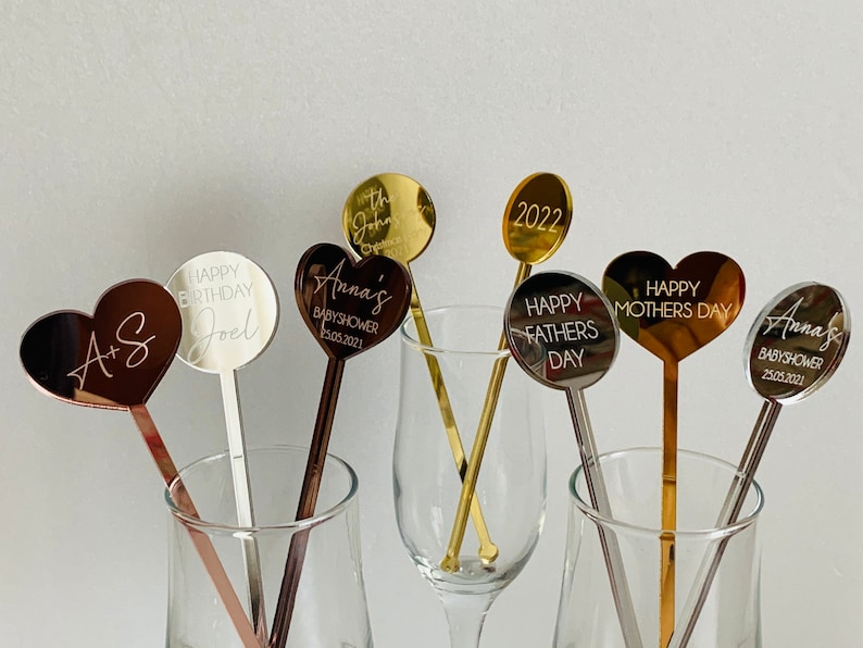 Personalized Heart Name Drink Stirrers Custom Swizzle Stir Sticks Happy Mothers Day Birthday Table Decor Weddings, Engagement, Baby Showers image 8