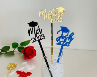 Class of 2024 Personalized Graduation Party Favors for Guests Custom Name Drink Stirrers Grad Party Picks Cocktail Acrylic Swizzle Sticks