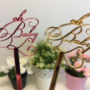 Oh Baby Drink Stirrers Baby Shower Cake Topper Nuevo bebé recién nacido Decoraciones de fiesta personalizadas Es una pieza central de niña, palos, niños o niñas