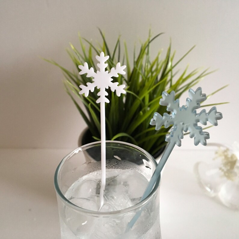 Laser Cut Acrylic Snowflakes Drink Stirrer Frosted Snowflake Etsy
