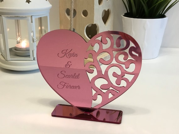 Personalized Heart with Custom Names Wedding Gift for Couple Valentines Day Decor Freestanding Ornament Engraved Gift for Her, Anniversary