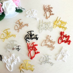 Personalized Name Cupcake Toppers Custom Wedding Charms Mini Cake Topper Hand Lettered Cake Centerpiece Custom Cake Charms Laser Cut Names