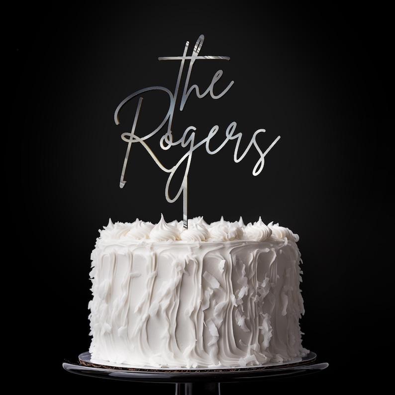 Personalized Last Name Wedding Topper, Custom Acrylic Surname Sign, Elegant Reception Cake Decor image 14