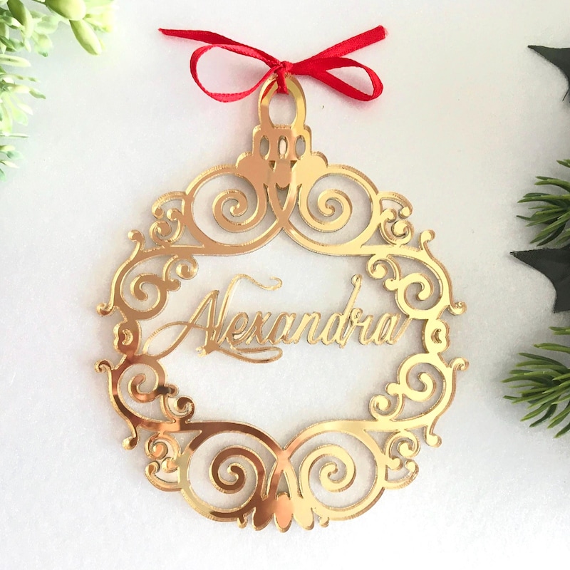 Personalized Christmas name bauble Custom ornament Tree decorations Gold mirror acrylic baubles Hanging home decor Personalised gift for her