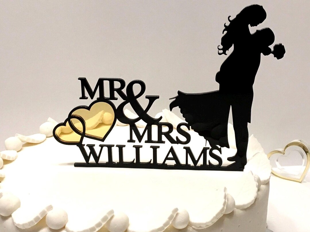 Custom Wedding Mr and Mrs Cake Topper With Hearts - Personalized Bride ...