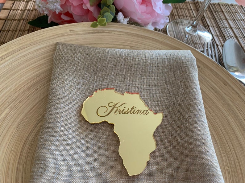 Personalized Laser Cut Country Shape Custom Engraved Names Wedding Favor Table Seating Place Cards Africa Custom Ornament State Cutout Shape image 8