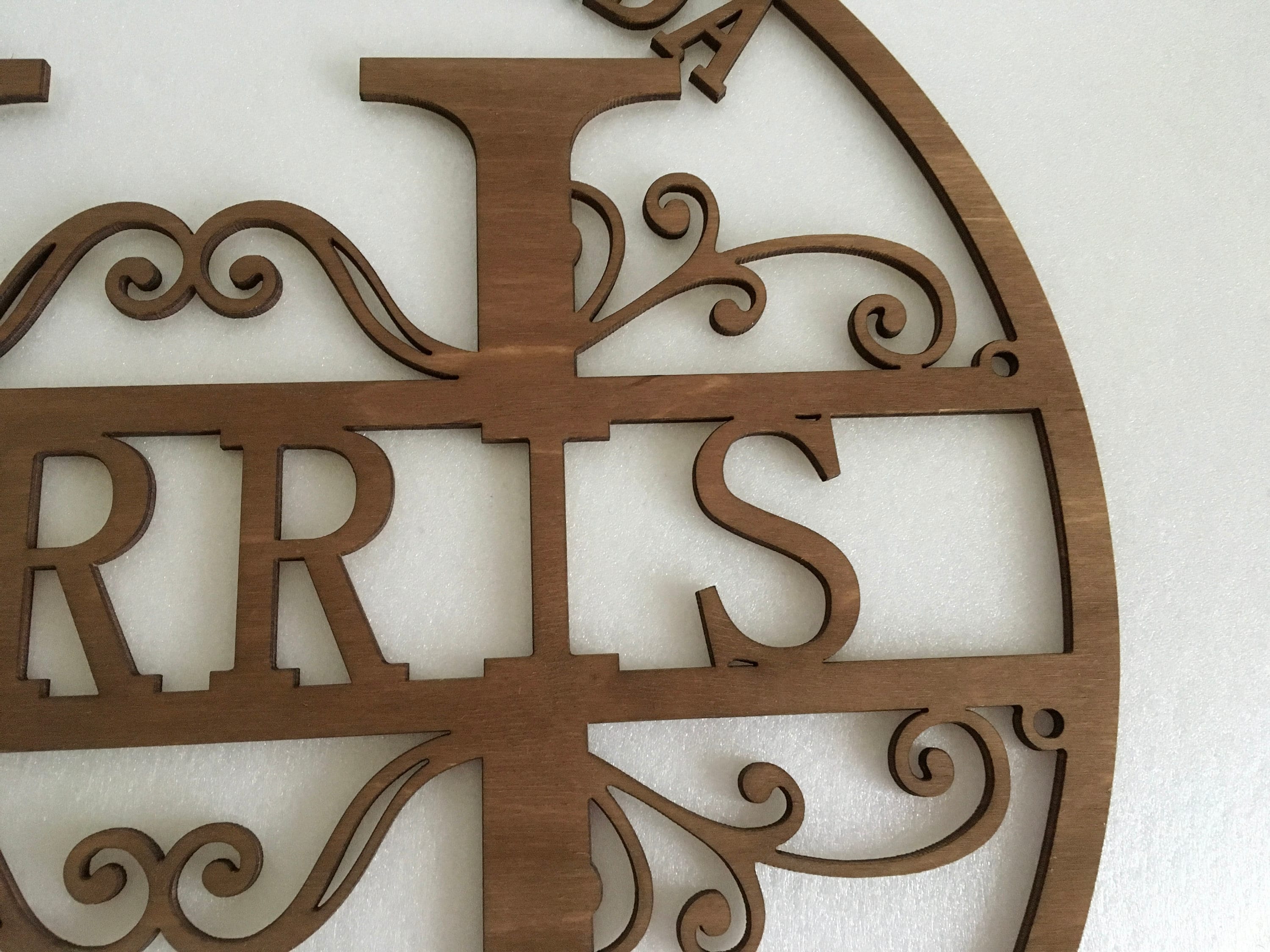 Custom Wood Family Last Name Sign Wooden Wedding Gift Initial Split