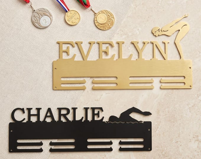 Custom Swimming Medal Holder with Name - Personalized Swim Medal Hanger for Men & Women