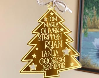 Personalized Family Christmas Name Ornament - Custom Xmas Tree Decorations with Family Members - Acrylic Baubles