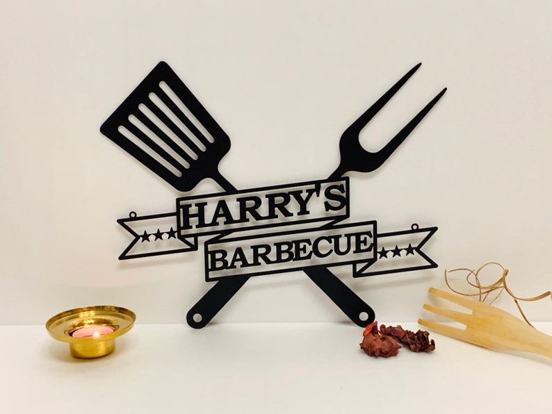 Personalized BBQ Grill Name Sign Custom Metal Wall Art Etsy UK