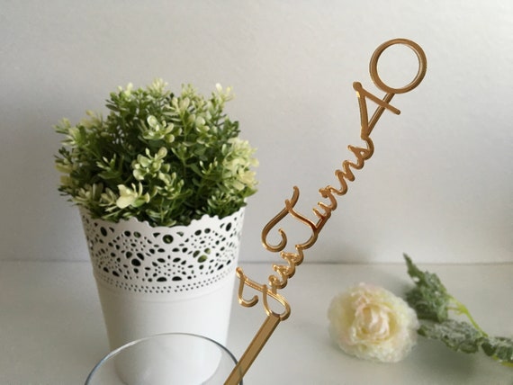 Personalized Name Age Drink Stirrers Happy 40th Birthday Party Custom Wedding Swizzle Stir Sticks Cocktail Acrylic Table Centerpiece Picks