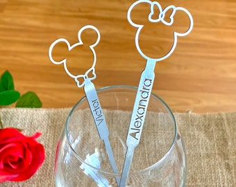 Stainless Steel Personalized Mickey Mouse Minnie Mouse Drink Stirrers Disney Wedding Decorations Custom Names Birthday Swizzle Stir Sticks