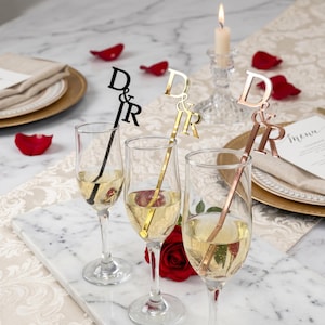 Custom Initial Drink Stirrers – Personalized Wedding Cocktail Swizzle Sticks with Bride & Groom Initials