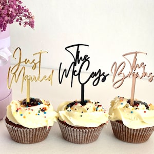 Topper per cupcake con nome personalizzato, mescolatori per bevande per matrimoni personalizzati, stuzzicadenti per compleanni, centrotavola con bastoncini per mescolare swizzle scritti a mano, stuzzicadenti per cibo