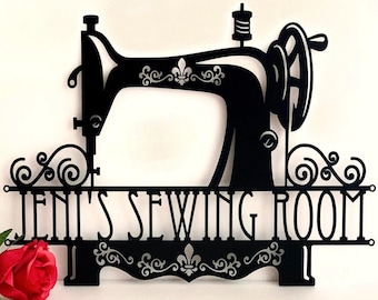 Custom Sewing Machine Sign, Personalized Quilting & Craft Room Wall Art