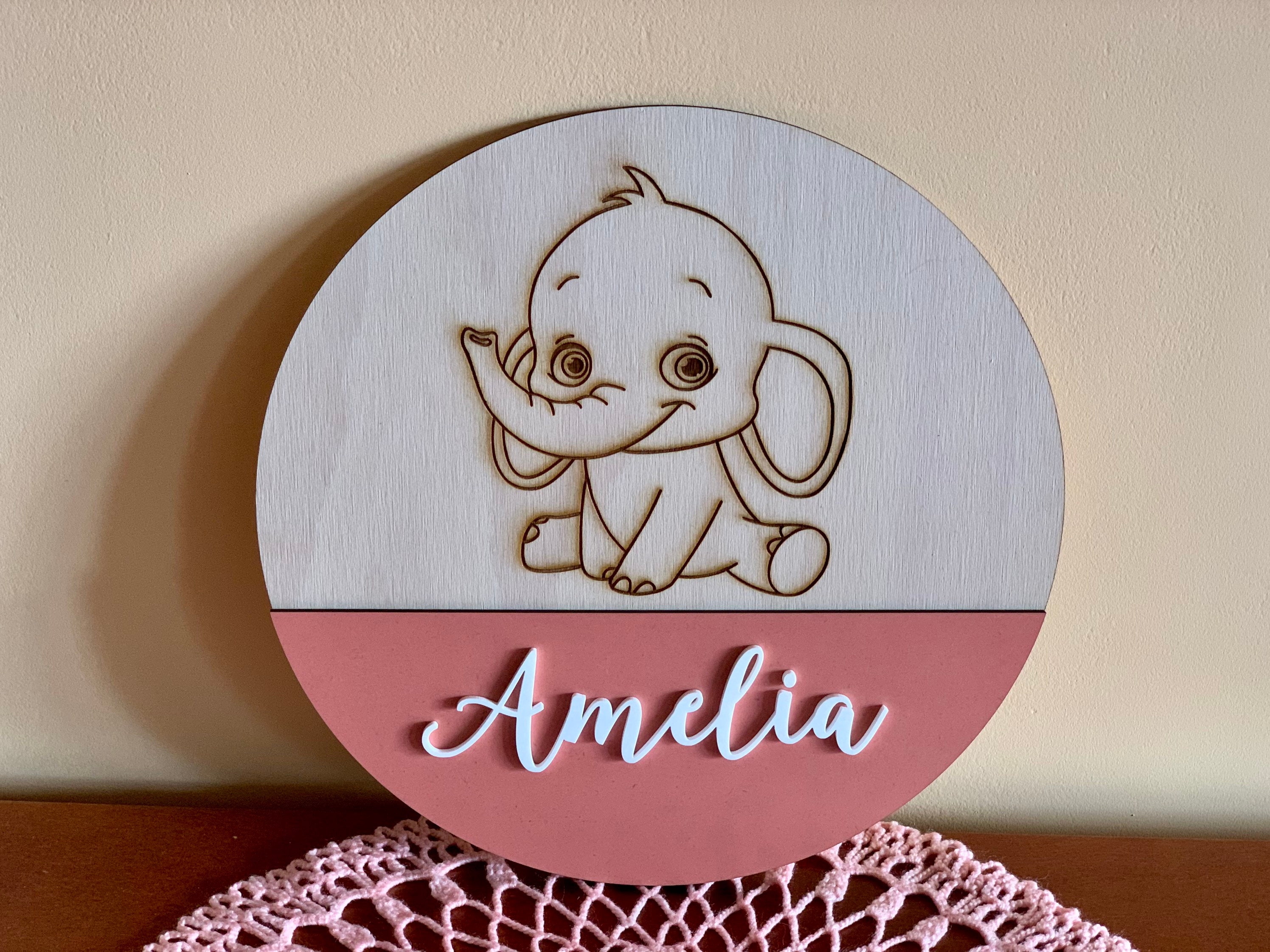 Personalized Wall Name Sign Custom Baby Name Cute Elephant for Girl or