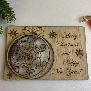 Custom Christmas Holiday Wood Cards Personalized Greeting Engraved Card Your Text Here Happy New Year Keepsake Gift Xmas Wooden Ornament image 3