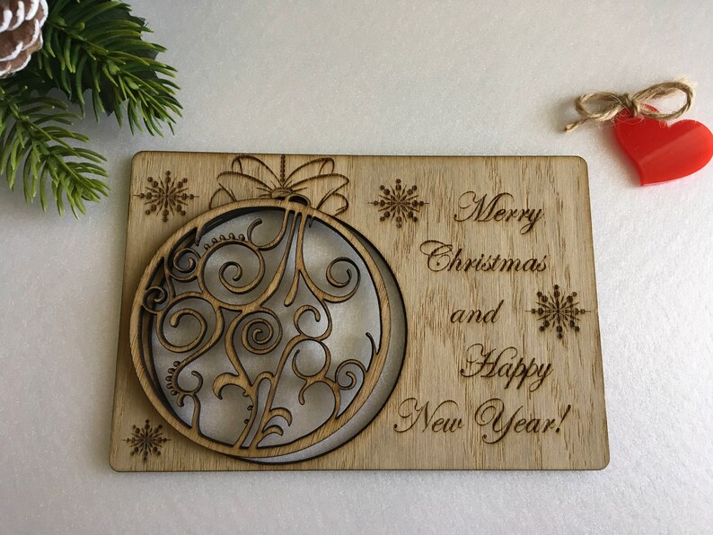 Custom Christmas Holiday Wood Cards Personalized Greeting Engraved Card Your Text Here Happy New Year Keepsake Gift Xmas Wooden Ornament image 3