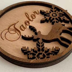 Personalized Christmas Name Ornament With Reindeer Laser Cut Snowflakes ...