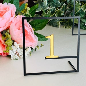 Metal Wedding Table Numbers – Square Freestanding Holders, Personalized Modern Signs for Reception Centerpieces and Wedding Table Decor