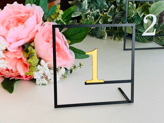 Wedding Table Numbers Metal Modern Table Centerpieces Reception Decor Wedding Signs Geometric Square Personalized Freestanding Number Holder