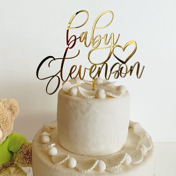 Personalized Baby Name Cake Topper – Custom Baby Shower Decoration – Calligraphy Script Cake Topper for Boy or Girl