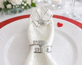 Custom Wedding Napkin Rings with Couple Names, Personalized Napkin Holders for Bride & Groom Table