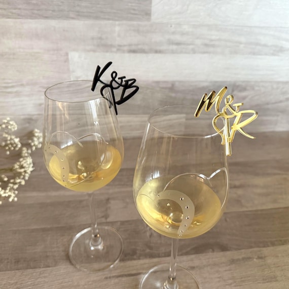 Initials Wedding Drink Tags - Custom Drink Glass Charms – Personalized Name Tag – Cocktail Drink Markers - Wine Glass Charm - Drink Toppers