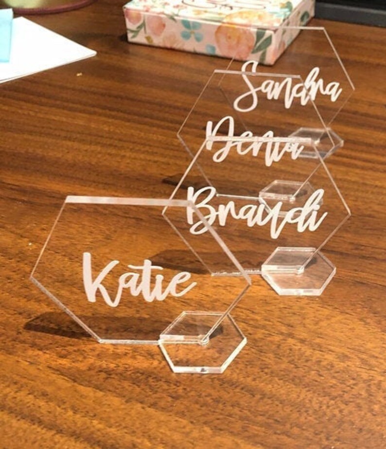 Personalized Clear Acrylic Place Card Holders Stand Geometric Etsy