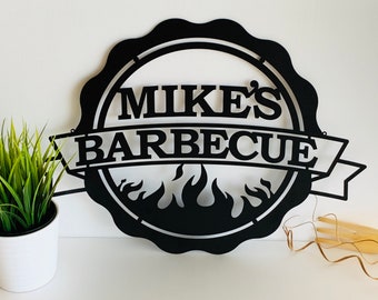 Personalized BBQ Sign Custom Name Barbecue Patio Sign Garden Outdoor Dad's BBQ Home Decor Housewarming Fathers Day Gift Grandpa Wall Hanging