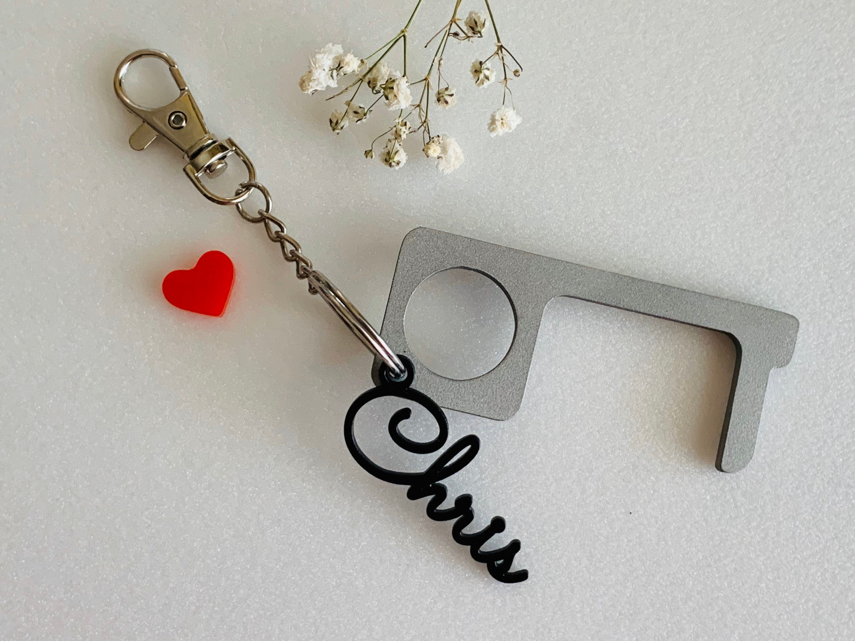 Touch Free Door Opener Laser Cut Custom Name Keychain No Etsy