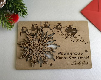 Personalized Christmas greeting cards Custom wood cards Personal message Christmas gift Engraved ornament Xmas cards Merry Christmas holiday