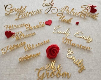 Wedding Place Cards, Custom Laser Cut Names, Personalized Guest Name Signs – 29 Font Options