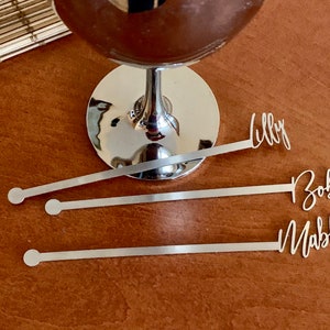 Custom name stainless steel drink stirrers Personalized metal swizzle stir sticks Birthday cocktail accessories Anniversary party, New FONT