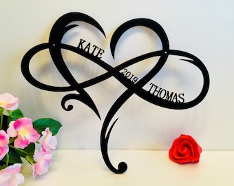 Personalized Infinity Symbol Custom Heart Names Est Year Metal Wedding Date Valentines Day Gift for Couple Love Established Sign Door Hanger