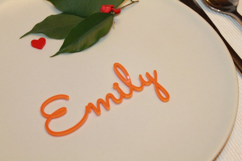 Personalized wedding place table cards Laser cut names Guest names Weddings place cards Laser cut name signs Place settings Bride and Groom image 3