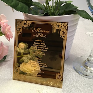 Carte de menu alimentaire personnalisée - plaque de mariage gravée pour dîners spéciaux et célébrations, décoration de fête de douche nuptiale - décoration de réception