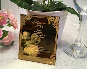 Personalized Wedding Menu Card, Custom Engraved Food Sign, Dinner Party & Reception Table Decor