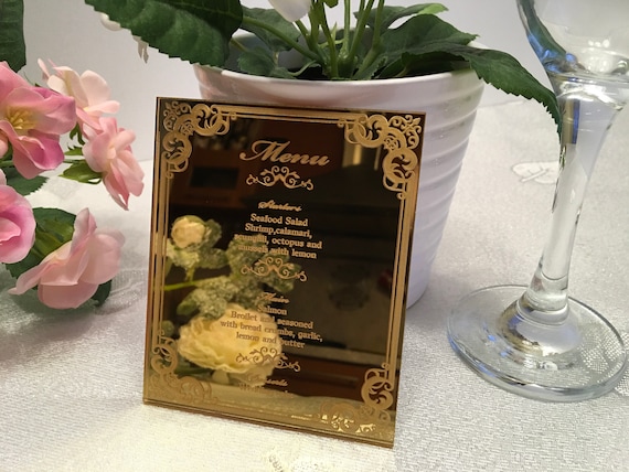 Personalized Food Menu Card - Engraved Wedding Sign for Special Dinner Parties and Celebrations Bridal Shower Party Decor - Reception Decor