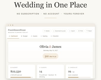 Wedding Planner Digital Download | Budget, Guests, Seating Chart (Offline Use)