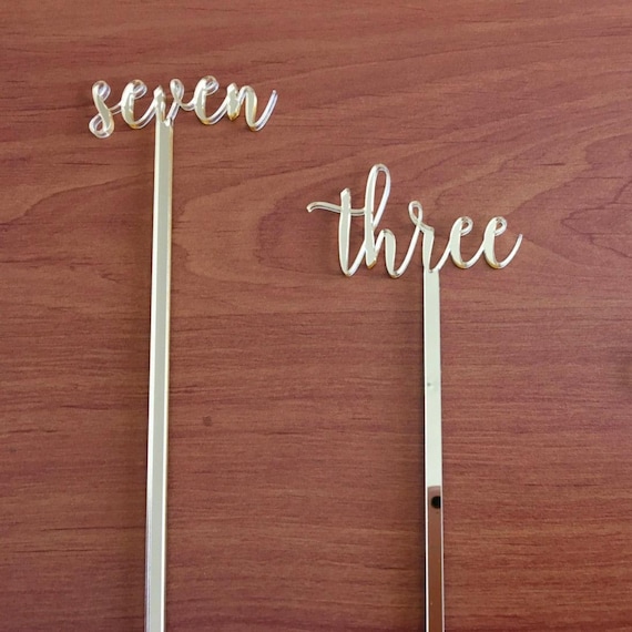 Custom Wedding Table Numbers on Stick - Table Number Holders - Script Table Signs - Gold Table Numbers - Silver Table Numbers, Wedding Signs