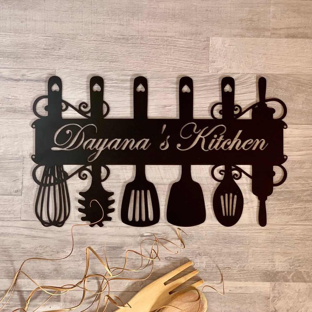 Personalized Kitchen Name Sign Custom Chef Name Metal Wall Art Kitchen Wall Decor Farmhouse Sign ...