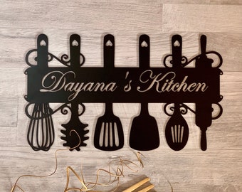 Personalized Kitchen Name Sign Custom Chef Name Metal Wall Art Kitchen Wall Decor Farmhouse Sign Cooking Lover Gift, Mimi, Gigi, Nana, Mama