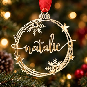Adorno navideño personalizado para árbol de Navidad, nombre personalizado, bola de Navidad moderna, decoración navideña